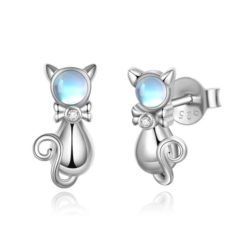 925 Sterling Silver Cat Moonstone Earrings